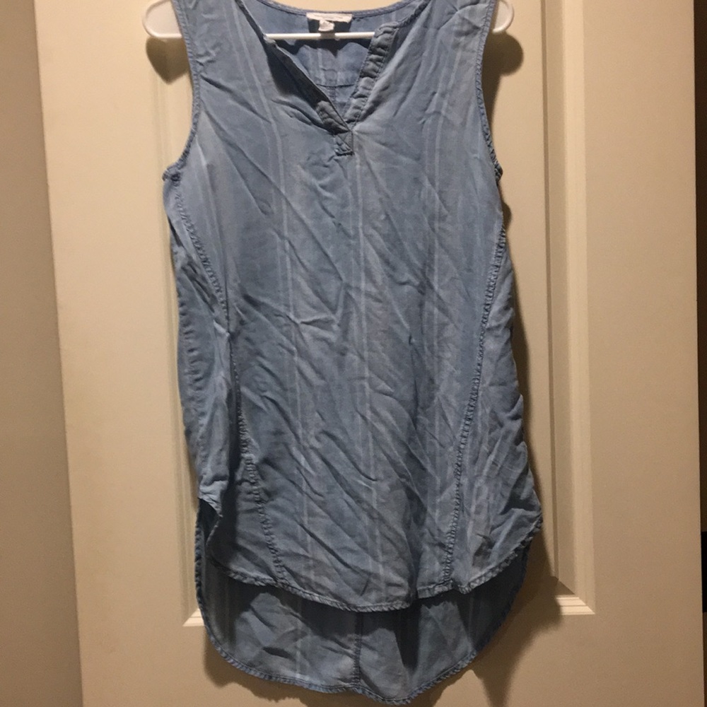 Beachlunchlounge women Vneck chambray Jean sleeveless coverup hi/lo size S